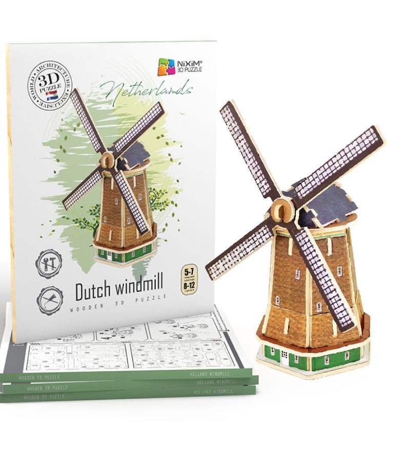 Levně NiXiM Dřevěné 3D puzzle - Holandský větrný mlýn