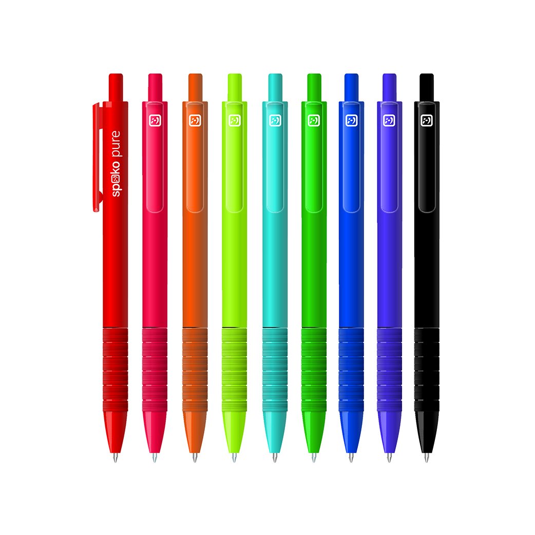 Levně Spoko Pure kuličkové pero, modrá náplň, displej, mix barev - 60ks