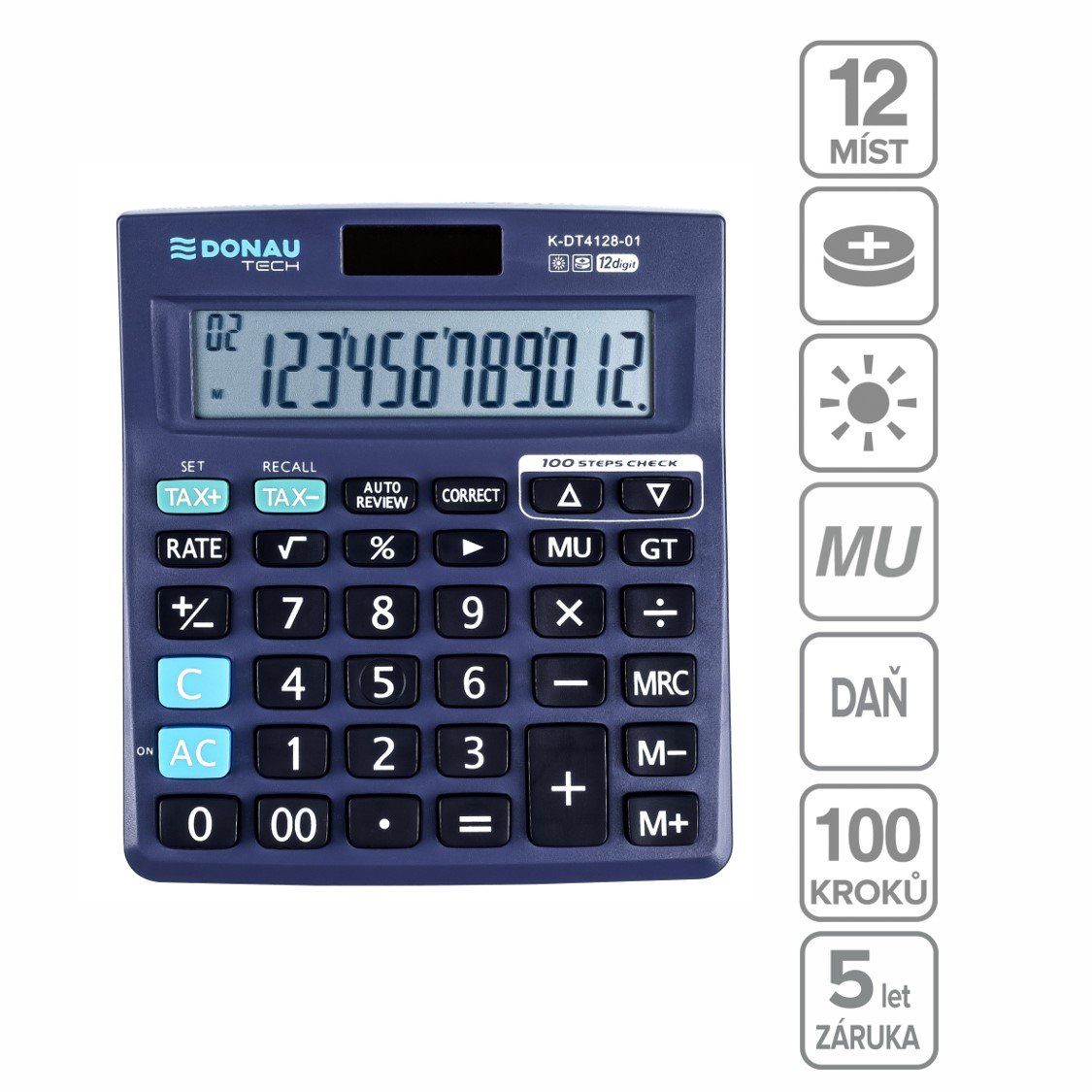 DONAU kancelářská kalkulačka DONAU TECH 4128, 12místná, černá