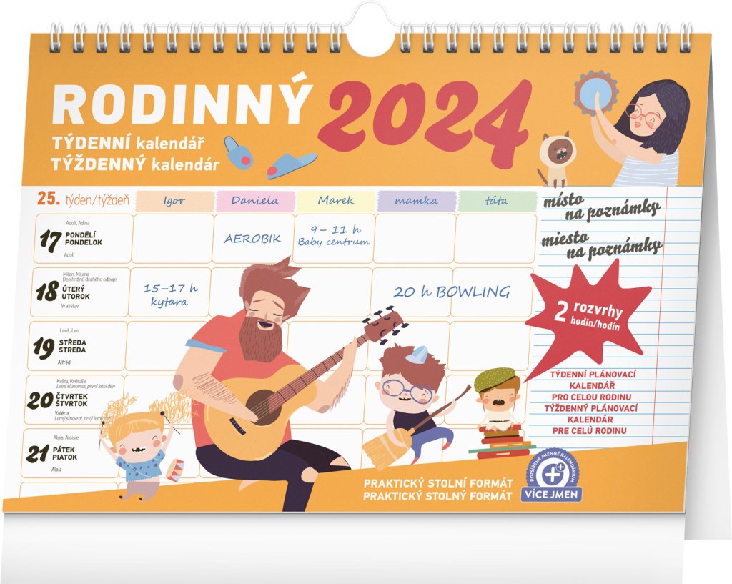 Levně Kalendář 2024 nástěnný: Rodinný, plánovací s háčkem, 30 × 21 cm