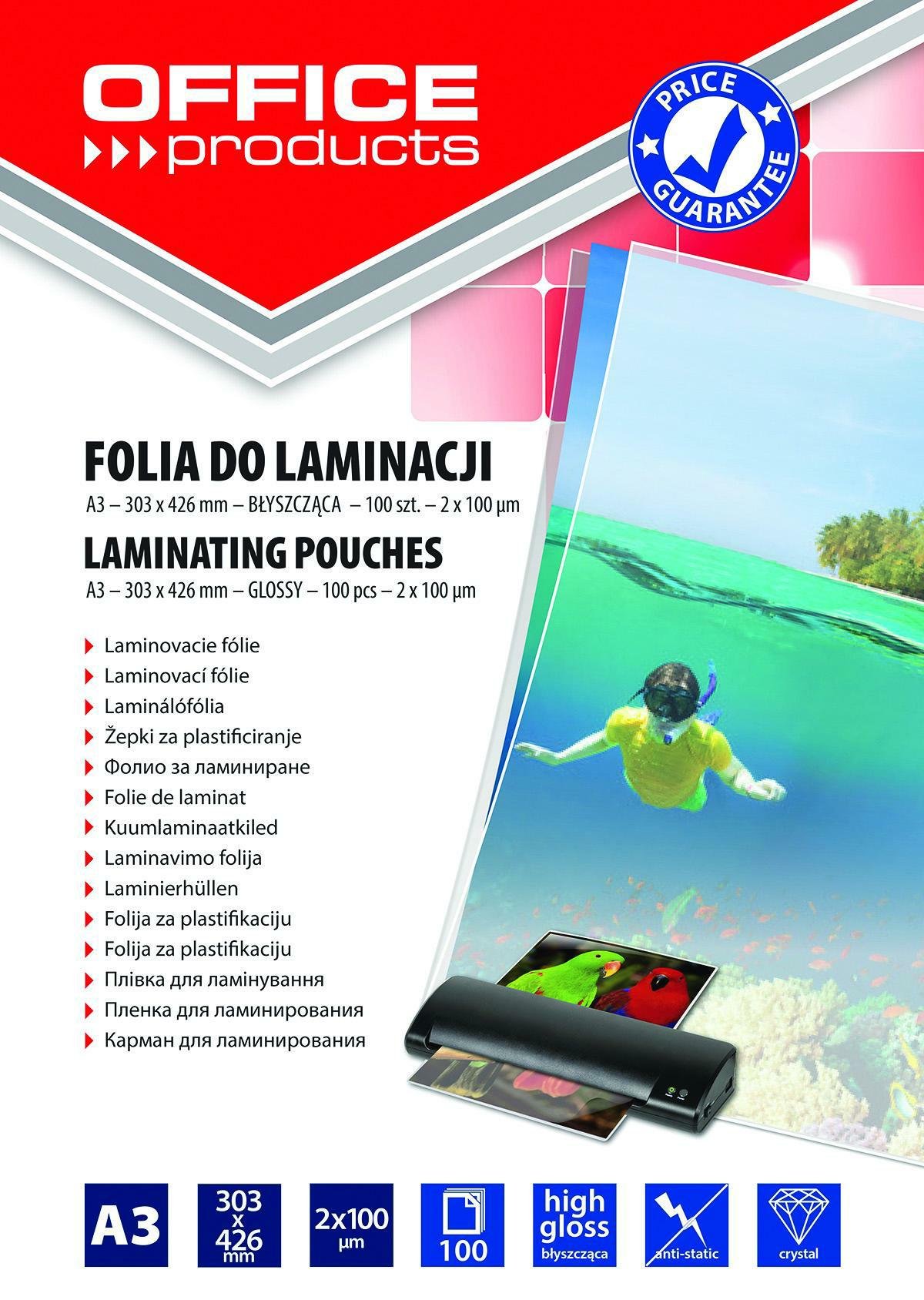 Levně Office Products laminovací kapsy, A3, 2 x 100 µm, lesklé