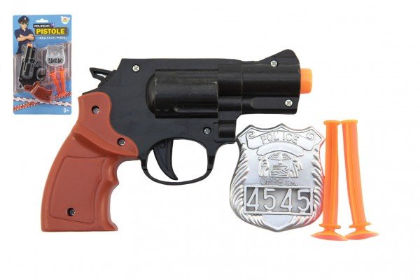 Levně Pistole policejní 15cm plast s odznakem + přísavky 2ks na kartě