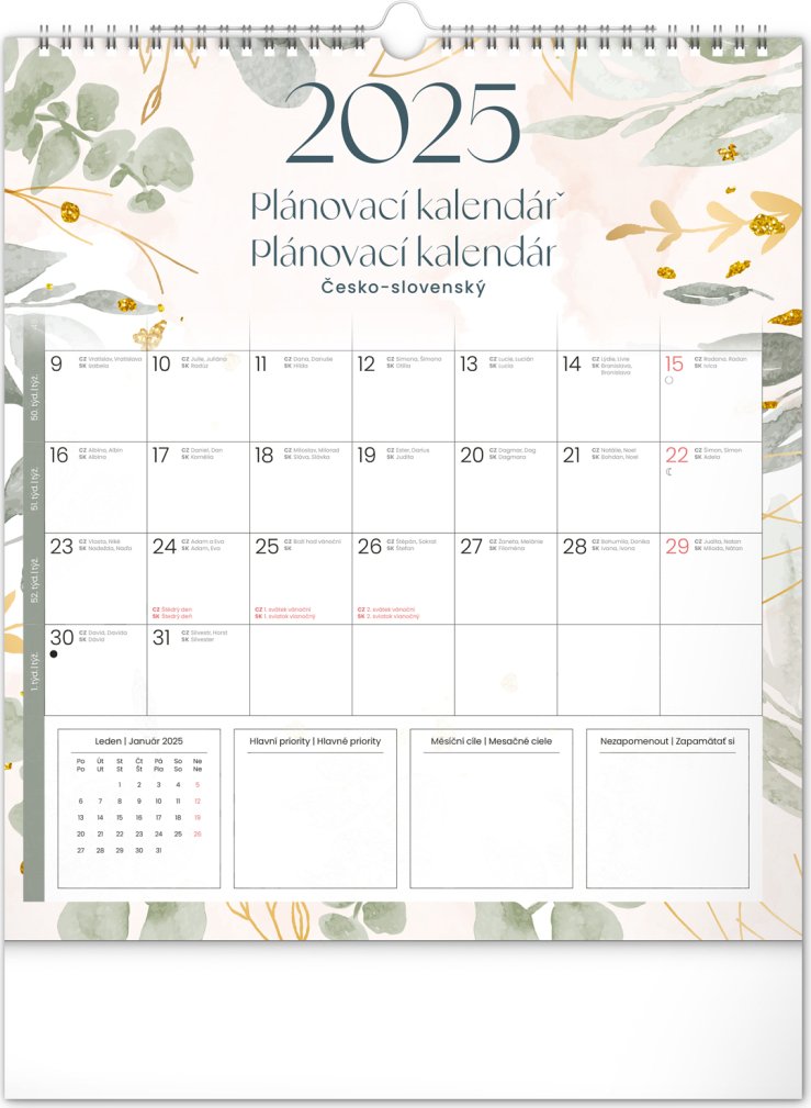 Levně NOTIQUE Nástěnný plánovací kalendář Květy 2025, 30 x 34 cm