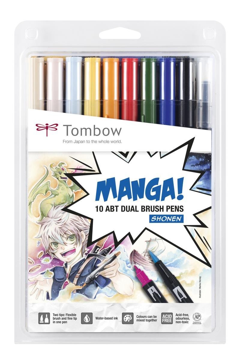 Levně Tombow Oboustranný štětcový fix ABT - Manga Shonen 10 ks