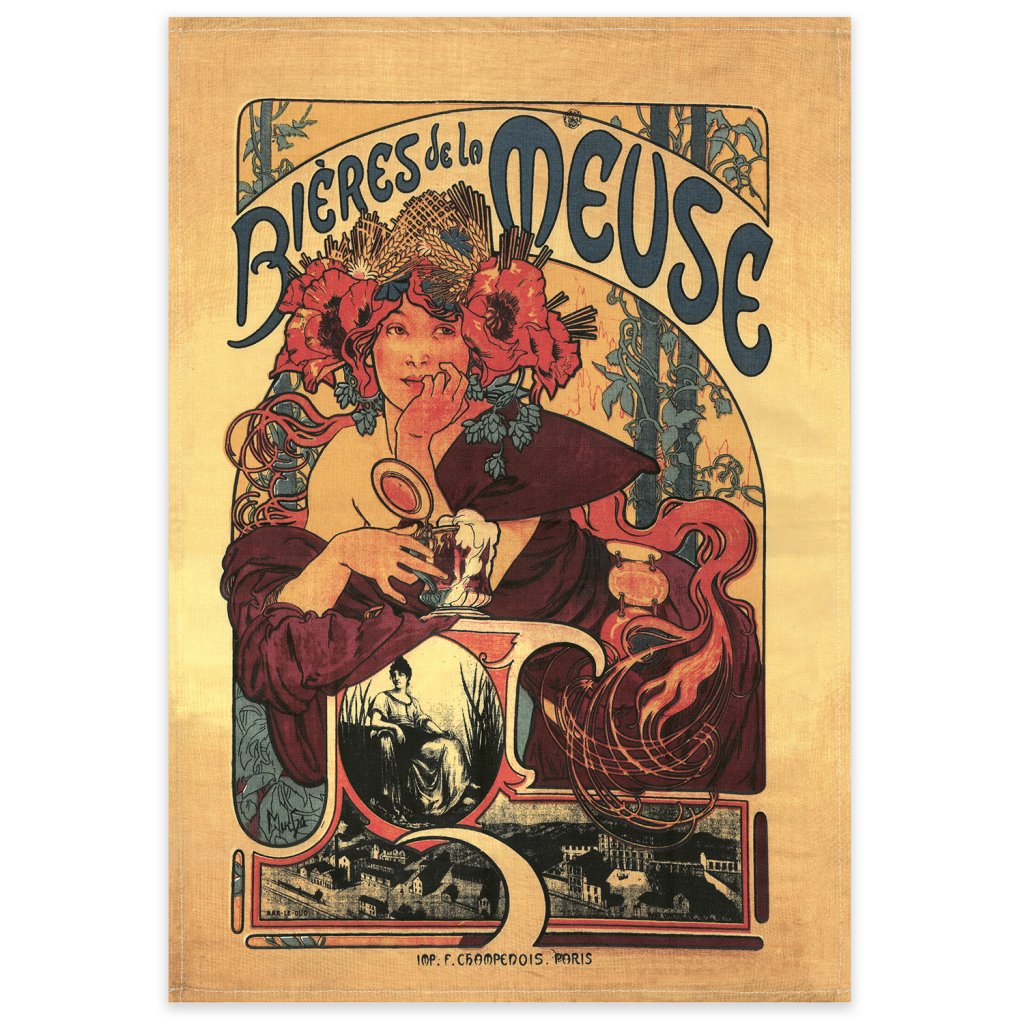 Levně Bavlněná utěrka Alfons Mucha Bieres, 45 x 65 cm