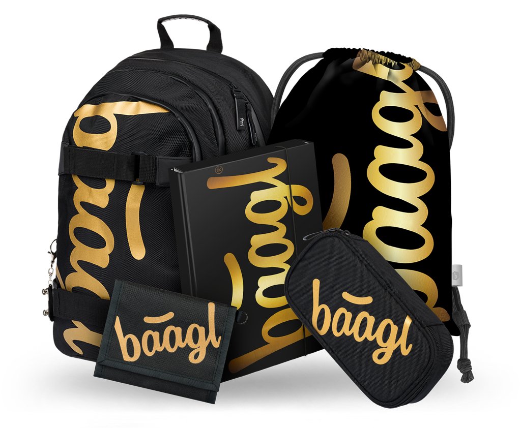 Levně BAAGL 5 SET Skate Gold: batoh, penál, sáček, desky, peněženka