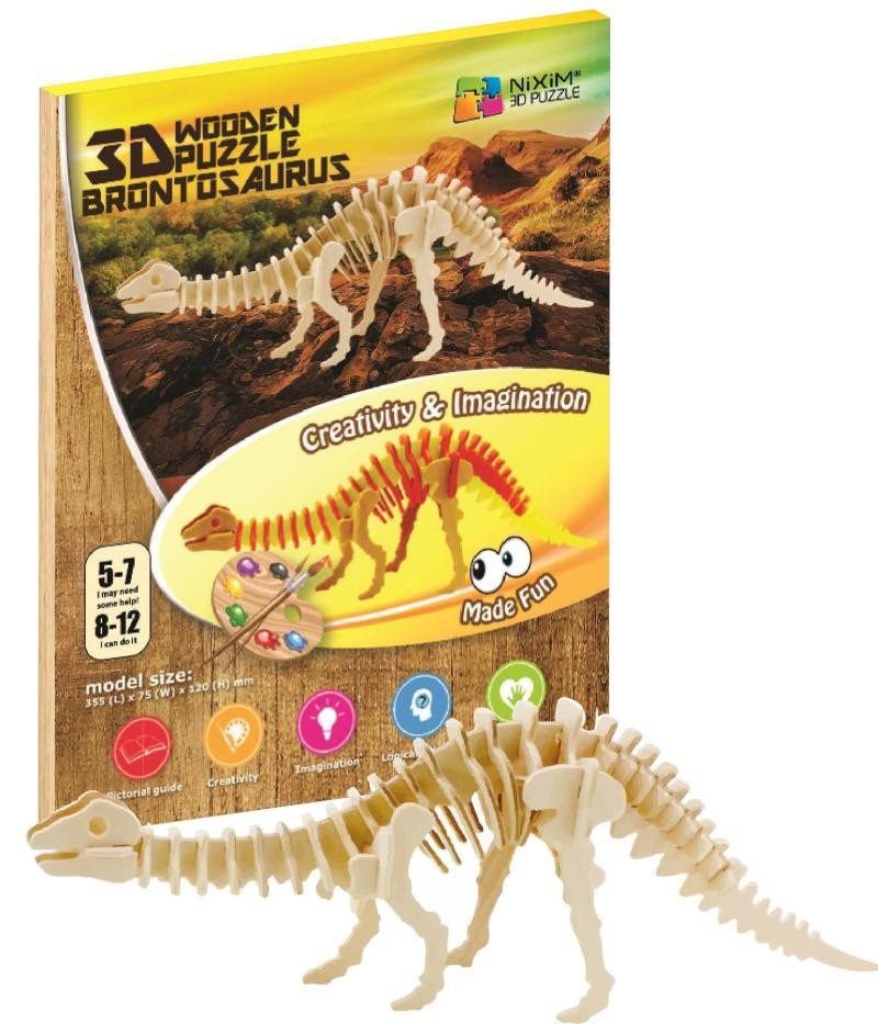 Levně NiXiM Dřevěné 3D puzzle - Brontosaurus