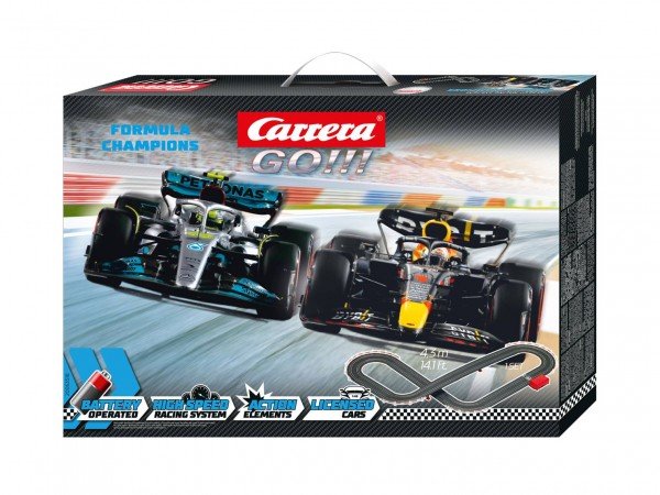 Levně Autodráha Carrera GO!!! 63518 F1 4,3m + 2 auta na baterie v krabici 54x36x7cm