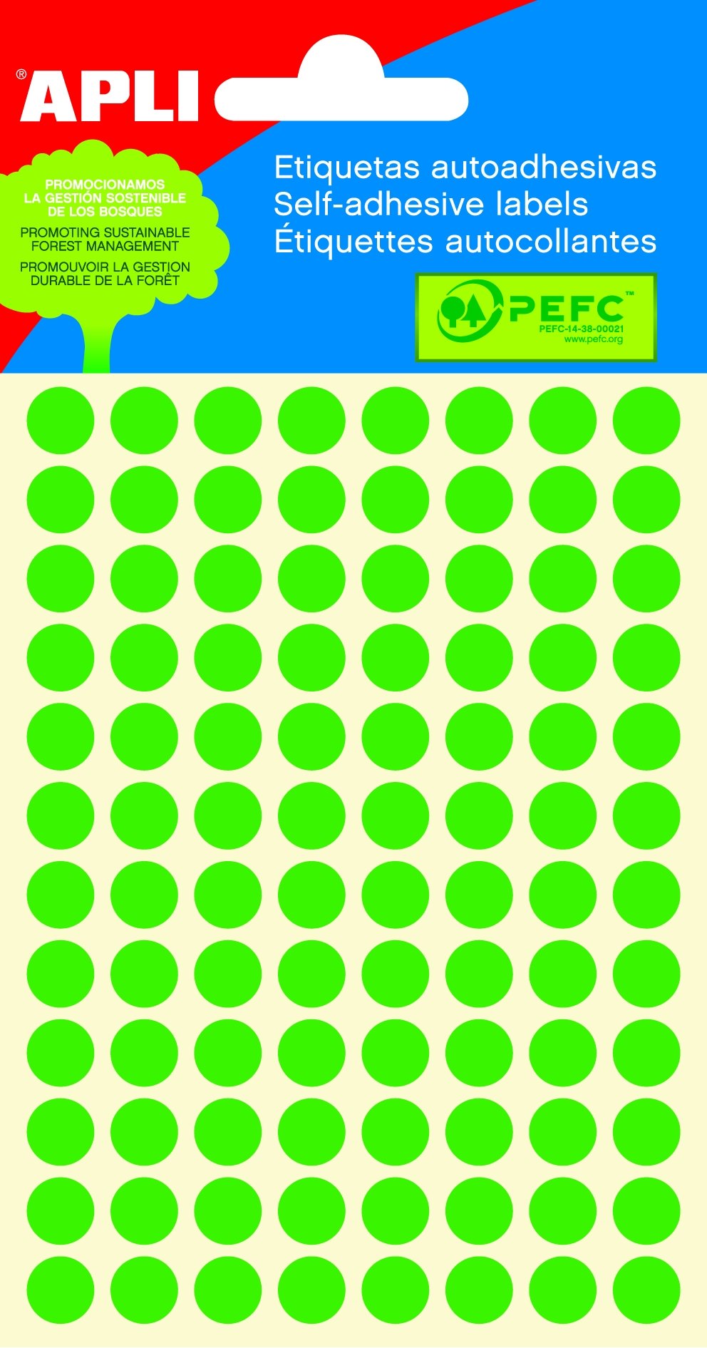 Levně APLI samolepicí etikety fluo, Ø 8 mm, zelené - 10ks