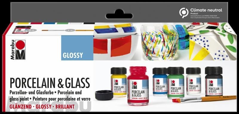 Levně Marabu Porcelain &amp; Glass starter set - Glossy 6 x 15ml