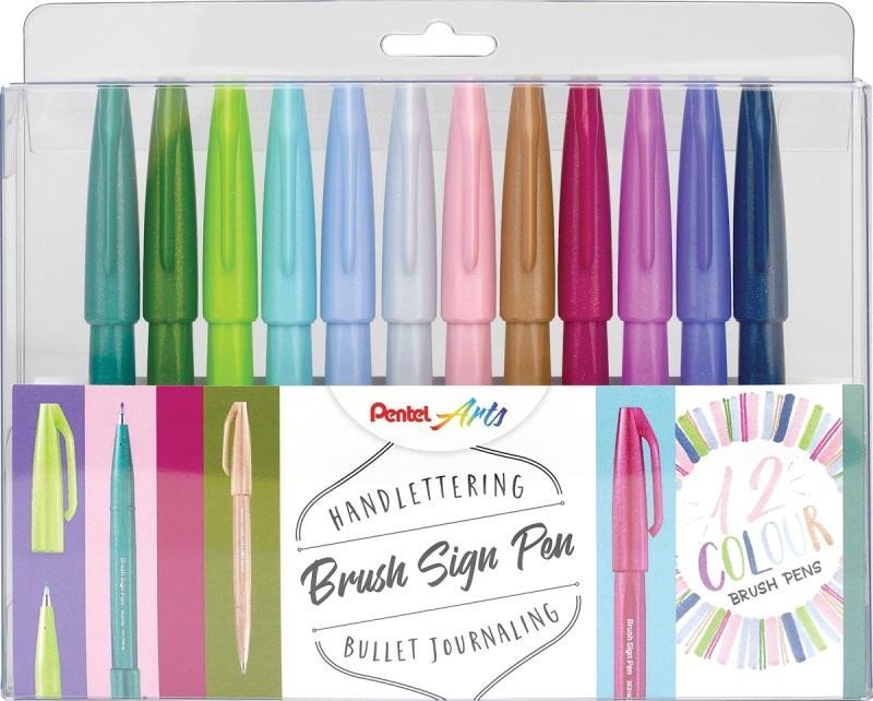 Levně Popisovač Pentel Arts Touch Brush Sign Pen - pastel 12 ks, sada