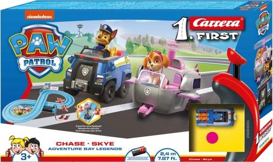 Levně Autodráha Carrera First Paw Patrol/Tlapková Patrola 2,4m plast +2 auta na bat. v krabici 50x30x7cm