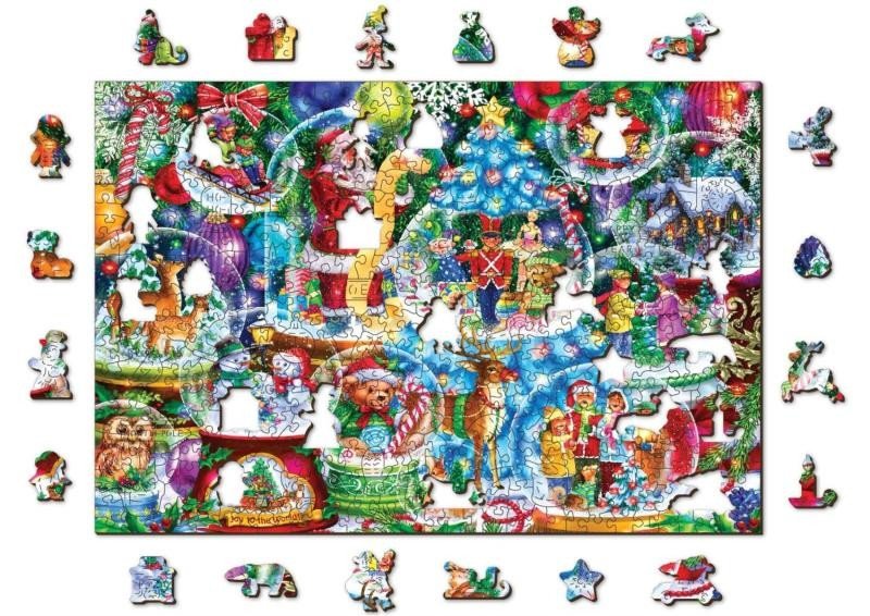 Levně Wooden City Puzzle Vánoční sněžítka 2v1, dřevěné, 505 dílků