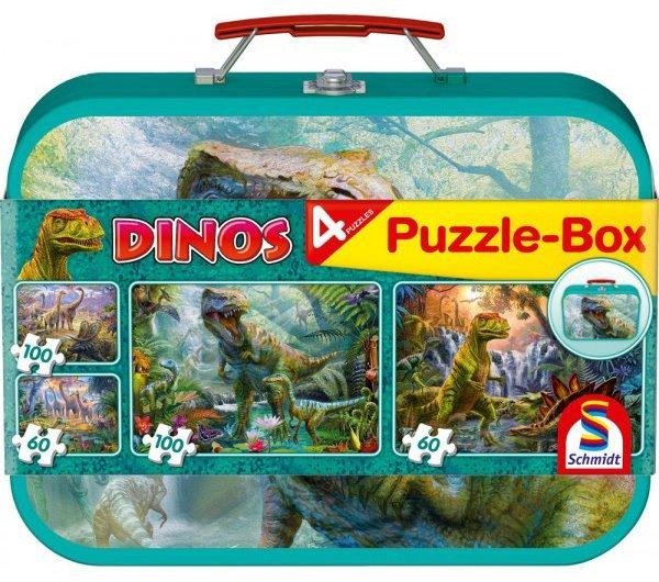 Levně Schmidt Puzzle v plechovém kufříku - Dinosauři 4v1