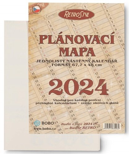 Levně Plánovací roční mapa retro skládaná 2024 - nástěnný kalendář