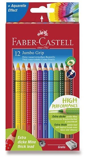Levně Faber - Castell Pastelky trojhranné Jumbo Grip - rozmývatelné 12 ks + ořezávátko
