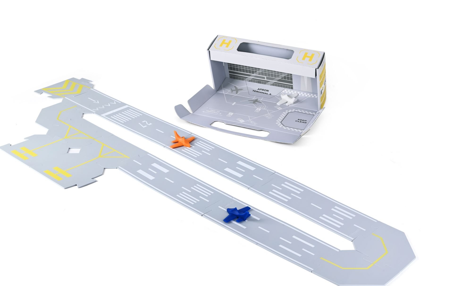 TODDLEROAD 2102 SADA LETIŠTĚ - flexibilní silnice - 14 silikonových puzzle dílů a 3 ergonomická letadla