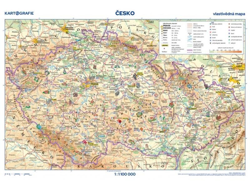 Levně Česko - vlastivědná mapa, 1 : 1 100 000 / obrysová mapa / 46 x 32 cm, 3. vydání