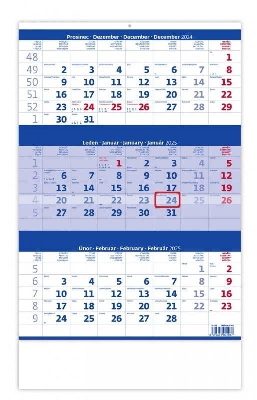 Levně Kalendář nástěnný 2025 - Tříměsíční modrý