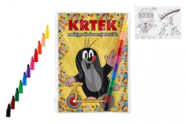 Krtek - Maluj podle barevných teček + maxi voskovky