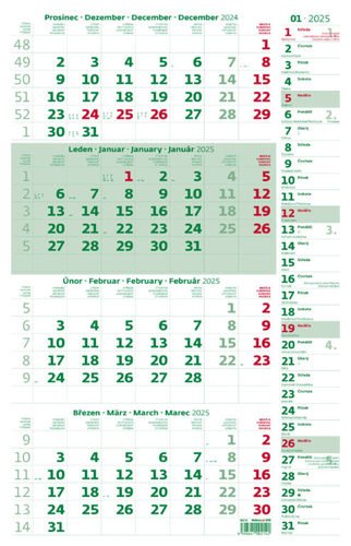 Levně Čtyřměsíční kalendář 2025 zelený s poznámkami nástěnný kalendář