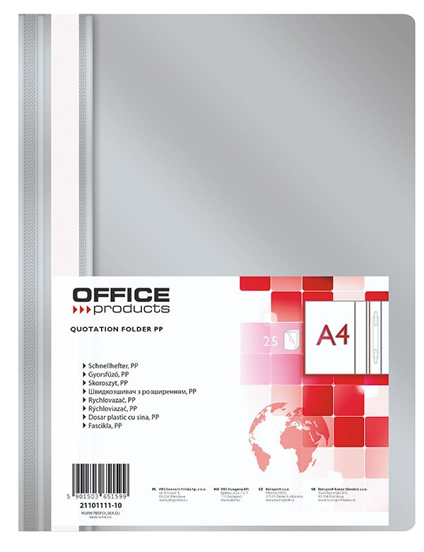 Levně Office Products rychlovazač, A4, PP, 100/170 μm, šedý - 25ks