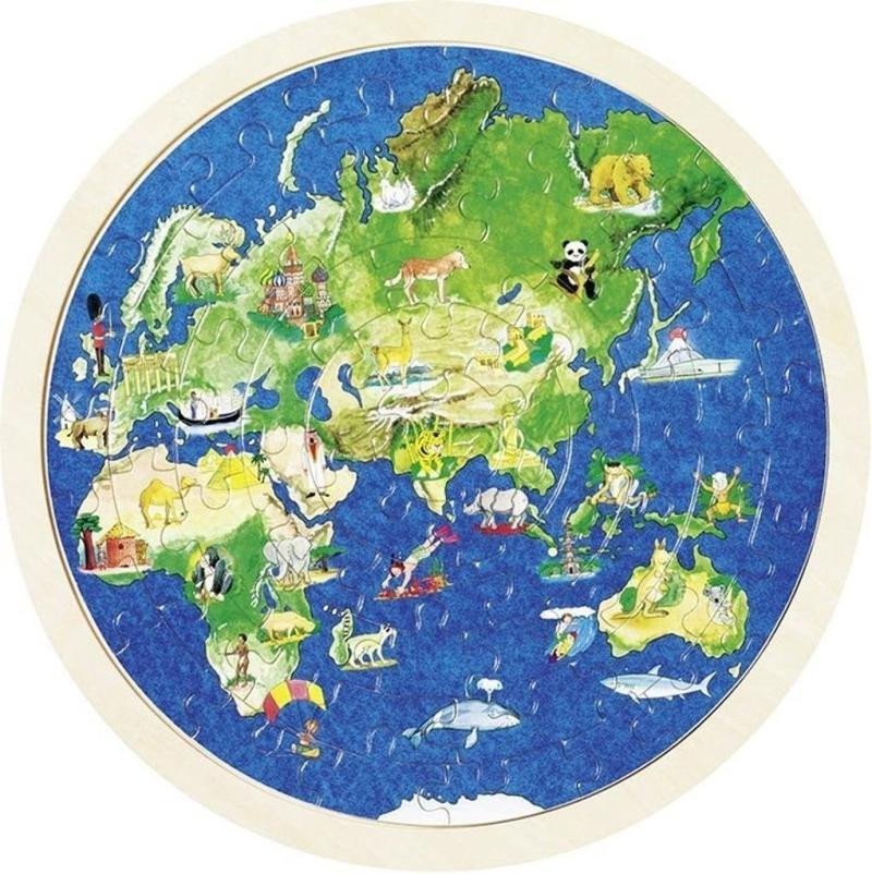Levně Goki Puzzle Svět 57 dílků - oboustranné, dřevěné
