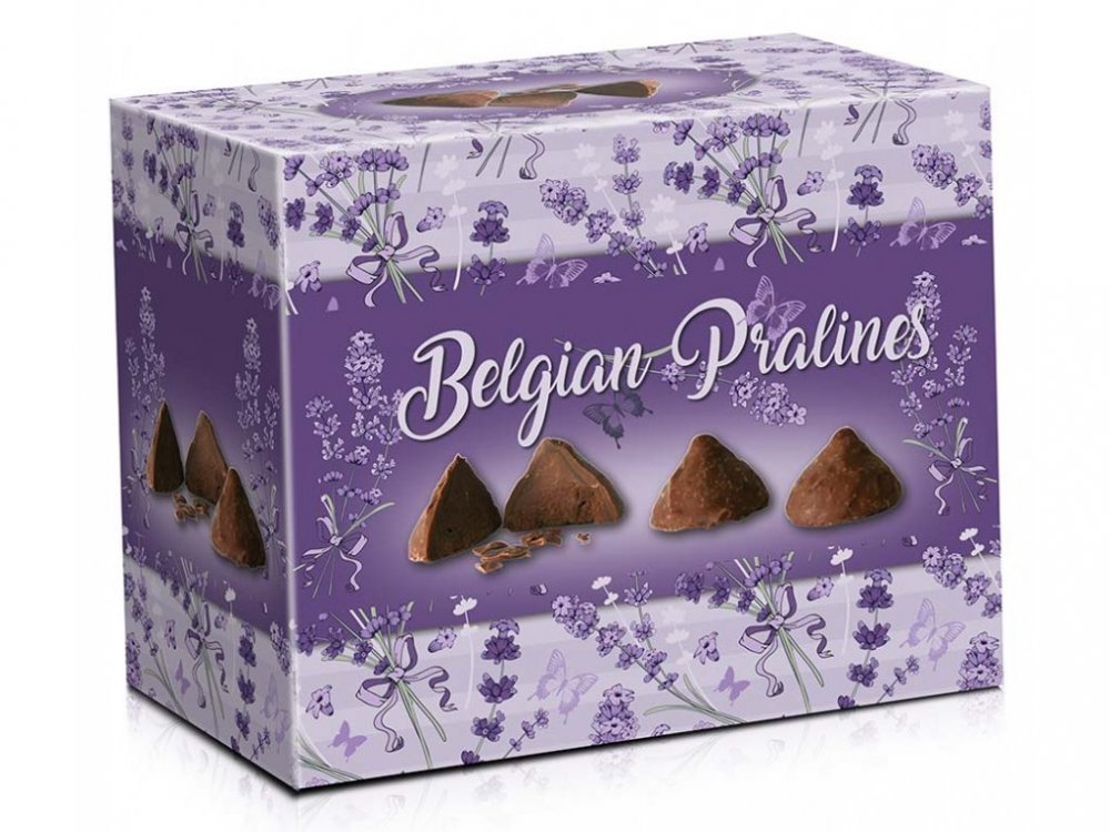 Levně Belgické pralinky z mléčné čokolády s čokoládovou náplní - Levandule 200 g