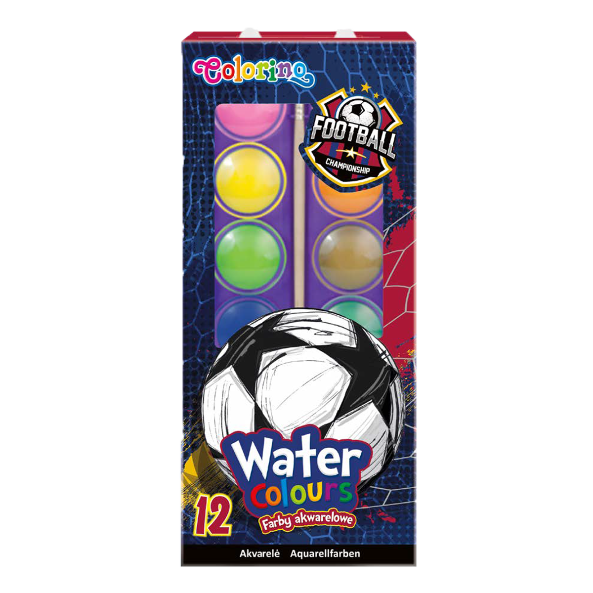 Levně Colorino vodové barvy - Football, se štětcem, 12 barev