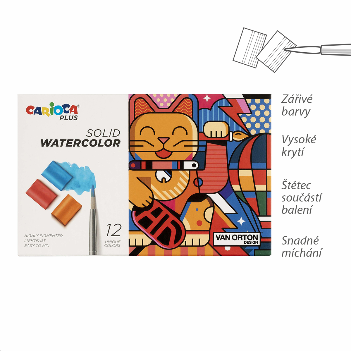 Product detail of Carioca PLUS akvarelové barvy Solid, pouzdro, 12 ks