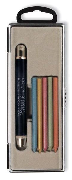 Levně Koh-i-noor černá tužka Versatil 5,6 mm Soft + 6 metalických barevných tuh v pouzdře