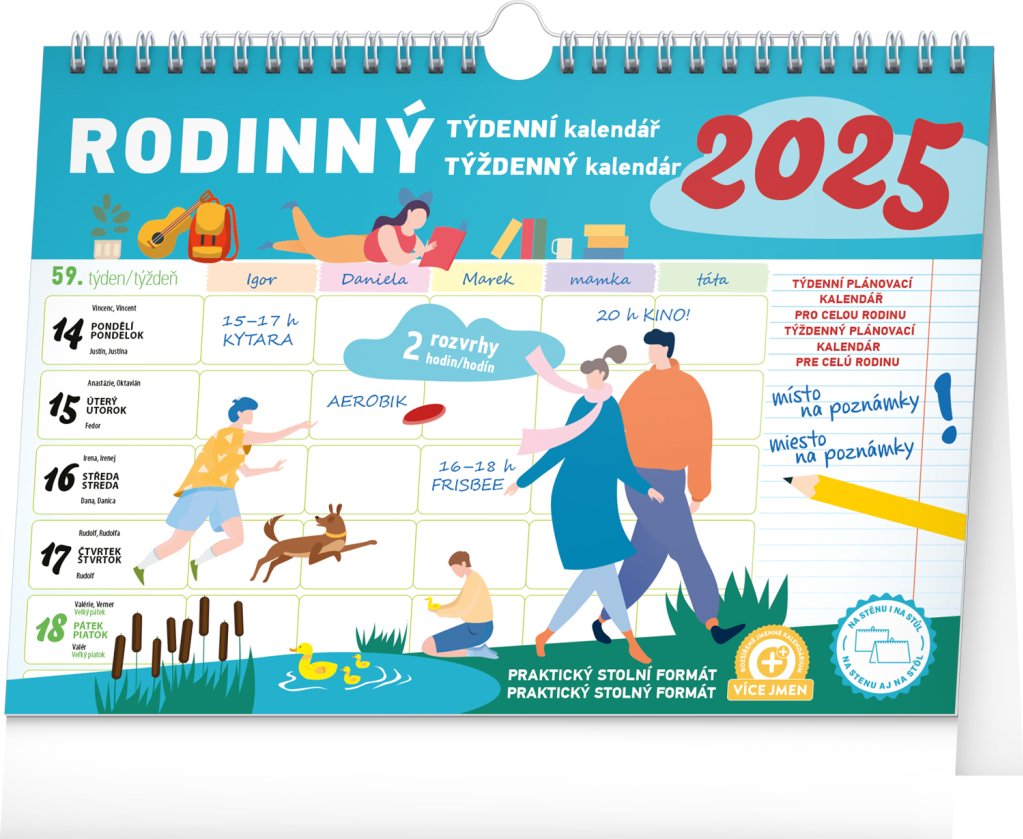 Levně NOTIQUE Týdenní rodinný plánovací kalendář s háčkem 2025, 30 x 21 cm