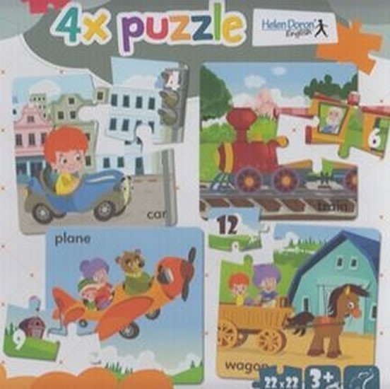 Levně 4x puzzle Car, train, plane, wagon