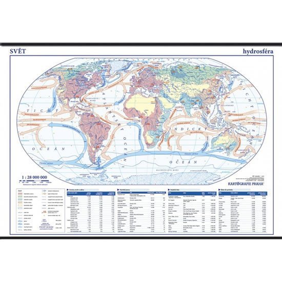 Levně Svět - hydrosféra - školní nástěnná mapa 1:28 mil./136x96 cm