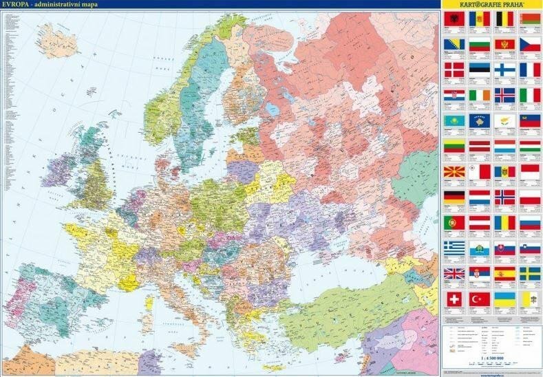 Levně Evropa – nástěnná administrativní mapa, 3. vydání