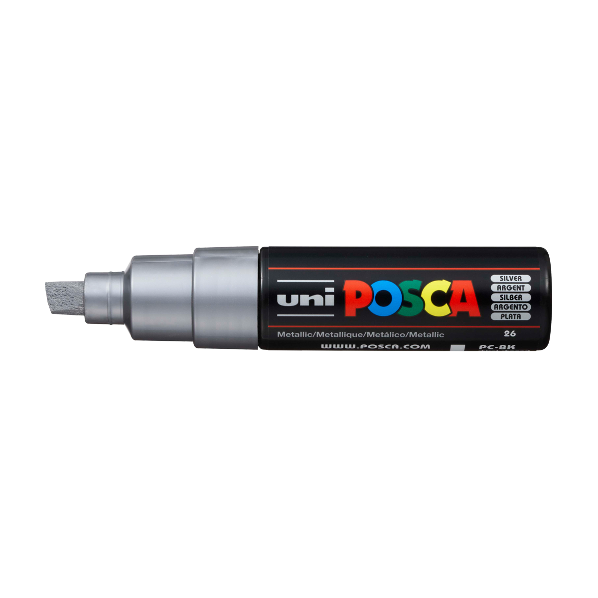 Levně Posca akrylový popisovač PC-8K, 8 mm, stříbrná (se širokým, seříznutým hrotem)