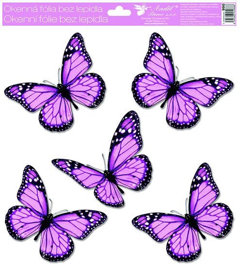 Okenní fólie 33 x 30cm - motýli s glitry/mix motivů