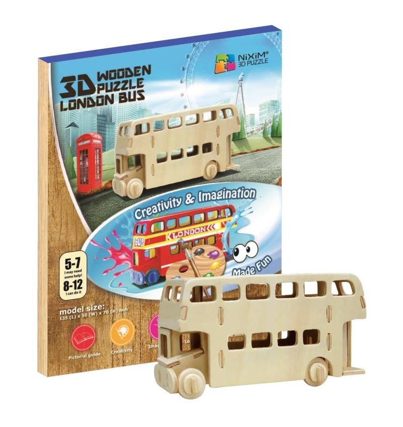 Levně NiXiM Dřevěné 3D puzzle - Londýnský autobus