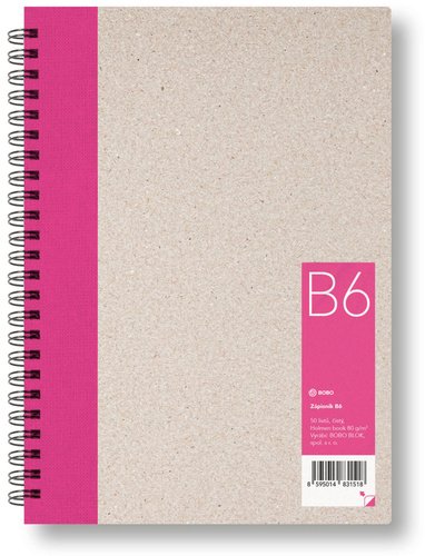 Kroužkový zápisník B6, čistý, růžový, 50 listů