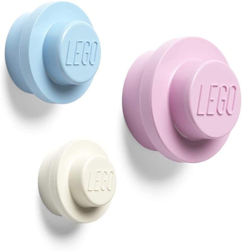 Levně Věšák na zeď LEGO - bílý, světle modrý, růžový 3 ks