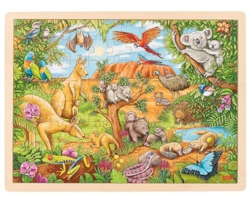 Levně Goki Puzzle Australská zvířata 96 dílků - dřevěné