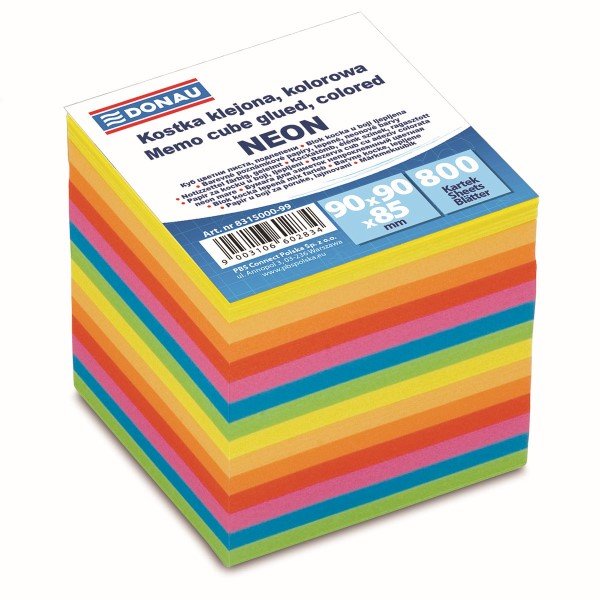Levně DONAU poznámkový papír, 90 x 90 mm, lepený, mix neonových barev