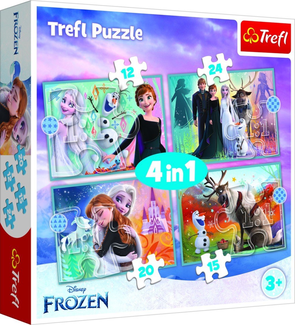 Levně Puzzle Ledové království - Úžasný svět 4v1 (12,15,20,24 dílků) - Trefl