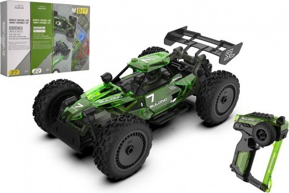 Levně Auto RC buggy plast 22cm stavebnice 24MHz na baterie zelené v krabici 34x25x7cm