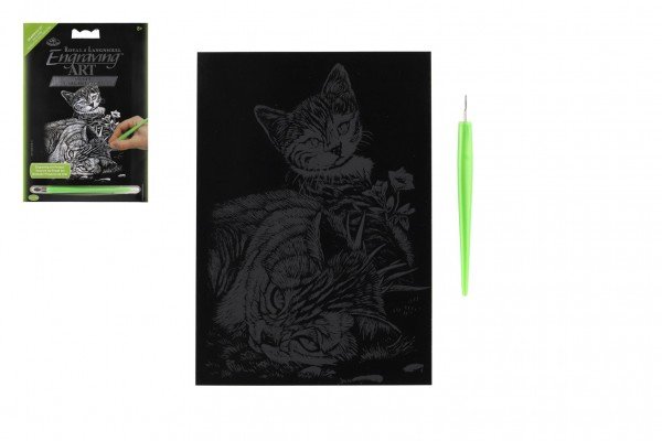 Levně Škrabací obrázek stříbrný Kočička a kotě 12,5x18cm na kartě