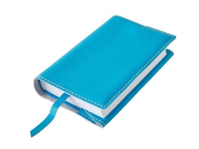 Levně Variabilní kožený obal na knihu se záložkou - kůže modrá