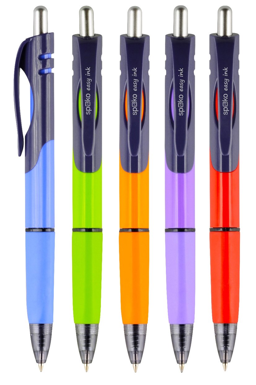 Levně Spoko Triangle kuličkové pero, Easy Ink, modrá náplň, displej, mix barev - 40ks