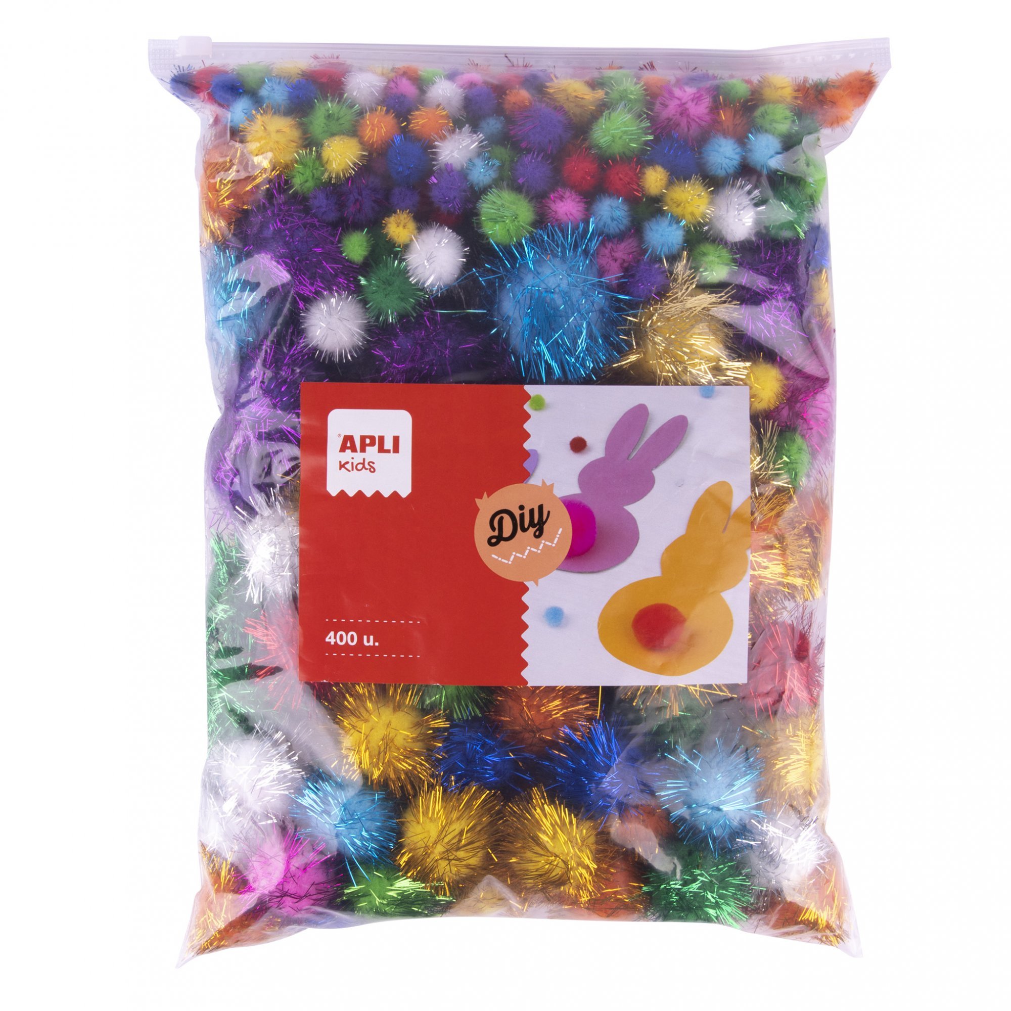 Levně APLI POM - POMS kuličky se třpytkami, Jumbo pack, 400 ks, mix velikostí a barev