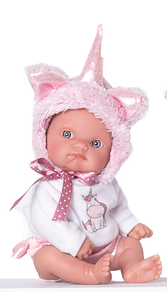 Levně Antonio Juan 85105-3 Jednorožec růžový - realistická panenka miminko s celovinylovým tělem - 21 cm