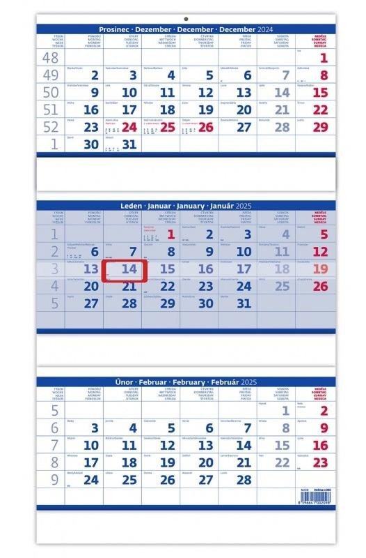 Levně Kalendář nástěnný 2025 - Tříměsíční skládaný modrý